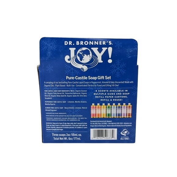 Dr. Bronner’s Pure-Castile Gift Set Three 2 oz Liquid Travel Size Soaps NEW - Picture 4 of 6